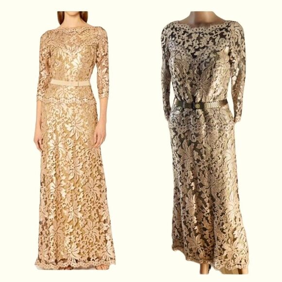 TADASHI SHOJI Sequin Embroidered Gold Gown Size 2 - Picture 2 of 16